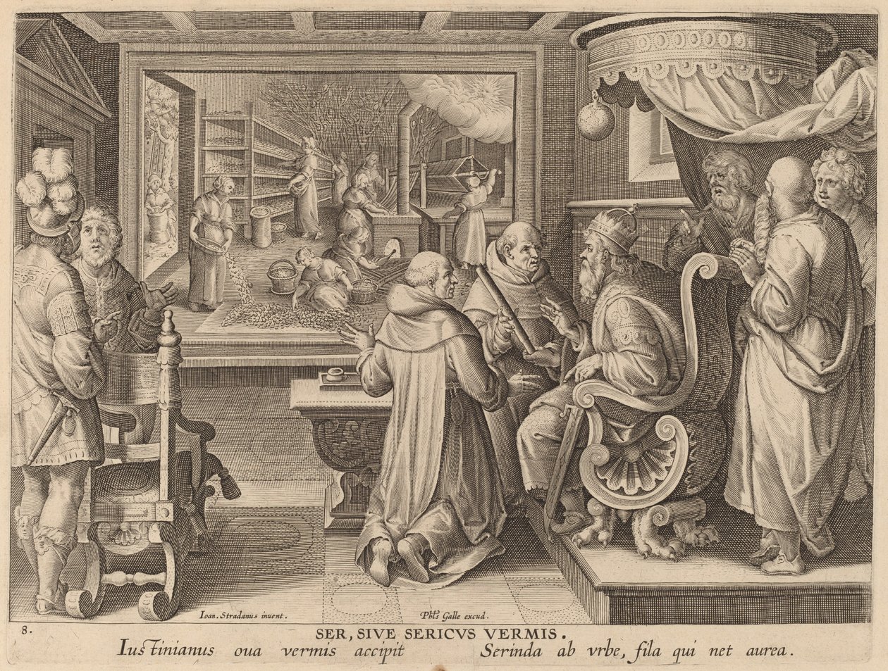 Ser、Sive Sericus Vermis (絹、または蚕) 作： Jan van derStraet後のPhilipGalleのワークショップ