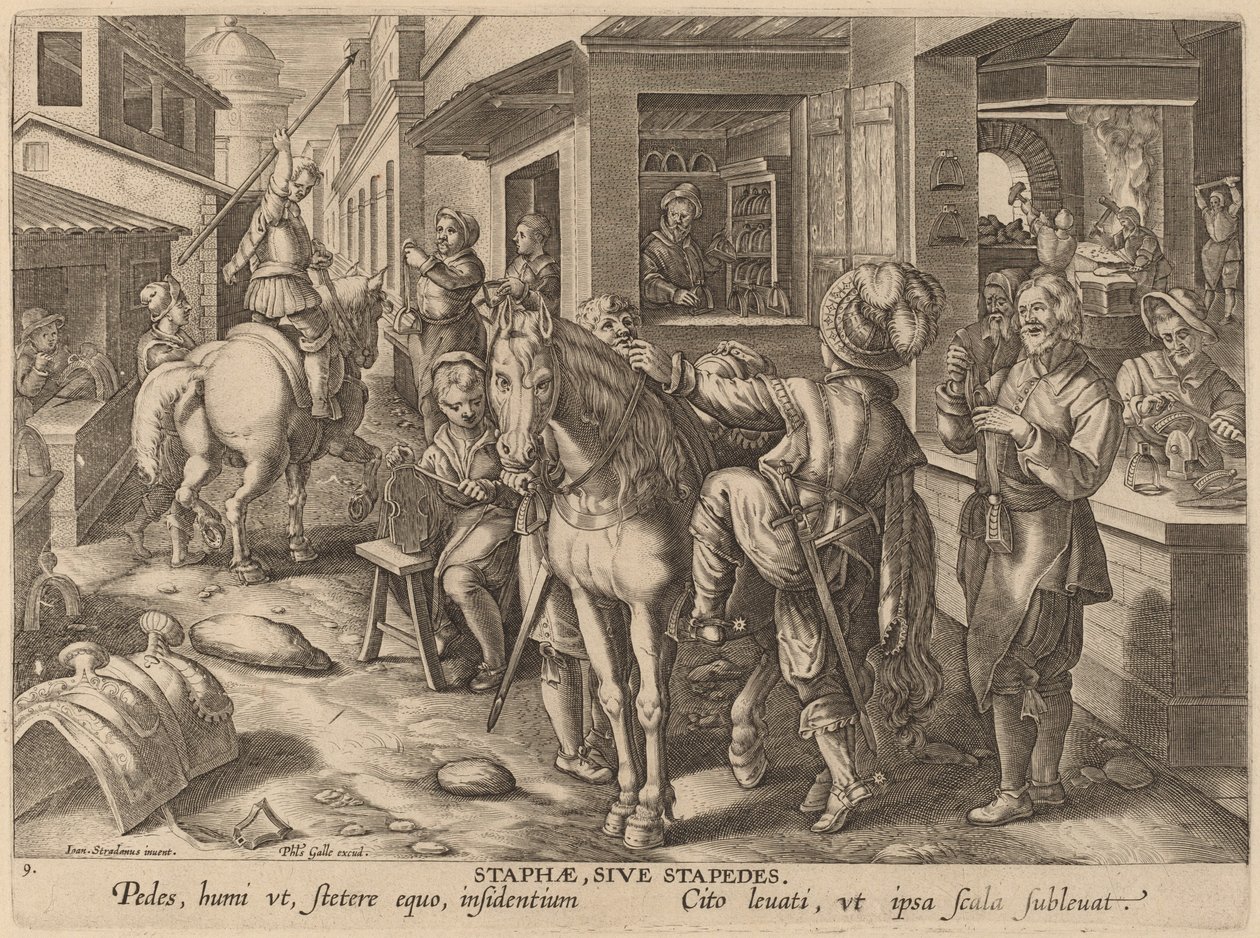 Staphae、Sive Stapedes (あぶみ、またはフット レスト) 作： Jan van derStraet後のPhilipGalleのワークショップ