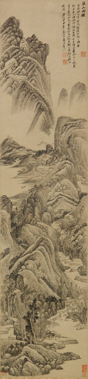 雨の後の小川と山々、清朝、1704年（紙にインク） 作： ウー・リー