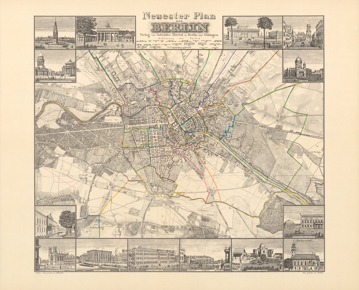 ベルリンの歴史地図、Verlag von Gebrueder Rocca、ベルリン1838 作： Wvモーレンドルフ