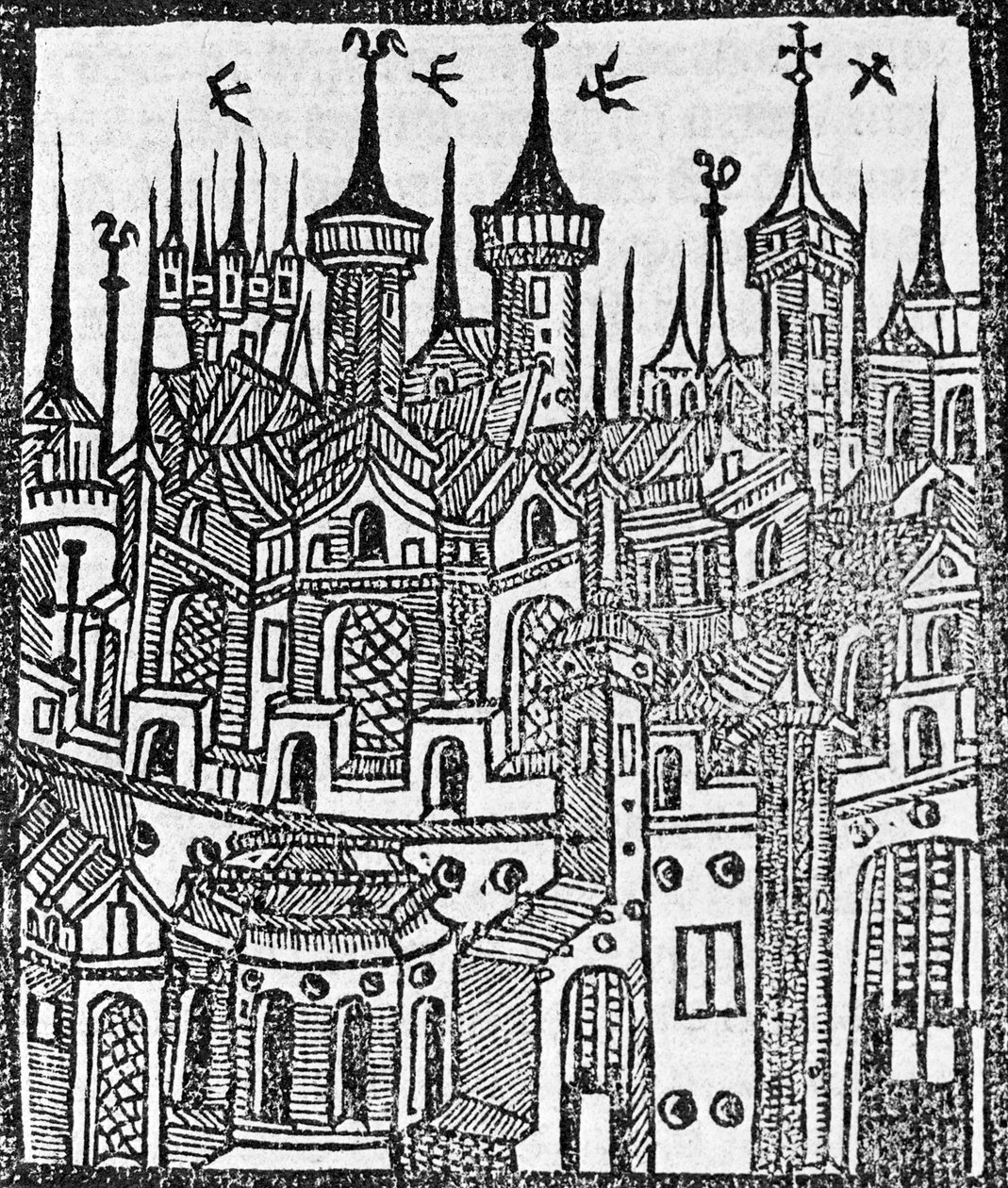 1497年『エングロンデの年代記』からの木版画 作： Wynkyn de Worde