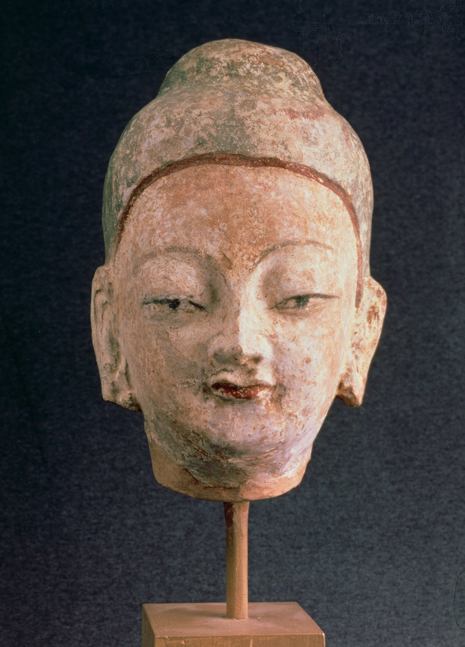 9世紀から10世紀までのベゼクリクの仏像の頭（粘土を塗ったもの） 作： 新jiang