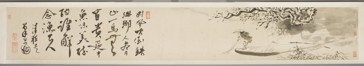漁師と詩のある風景（紙にインク）（3514521-2も参照 作： 徐郭