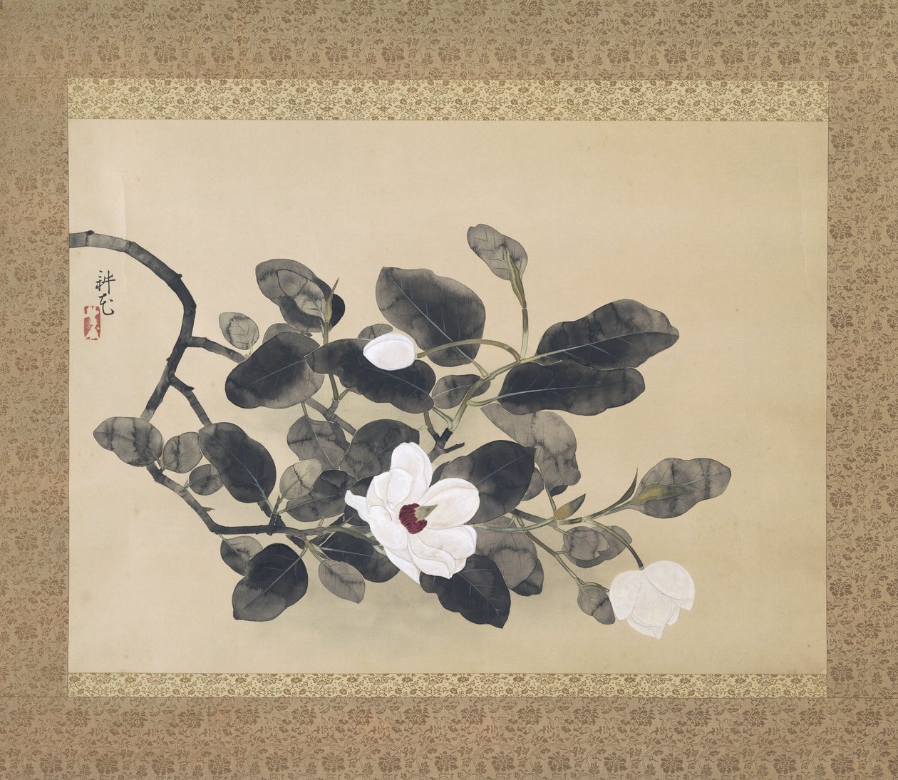 マグノリアの枝、掛軸、1933 作： 山村コカ