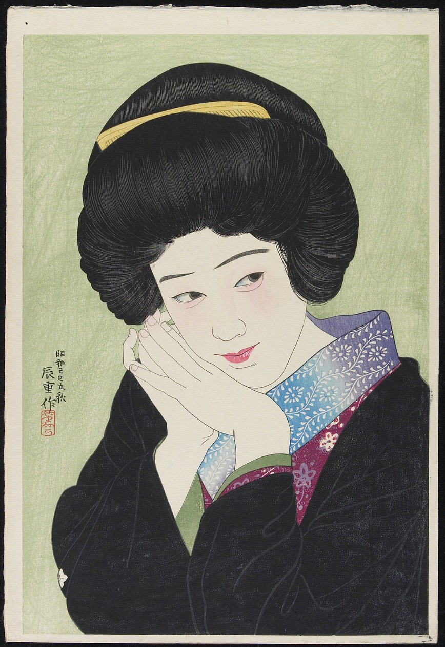 女優酒井米子、1929年8月（カラー木版画） 作： 山中古道1869 1945山中古道1869 1945