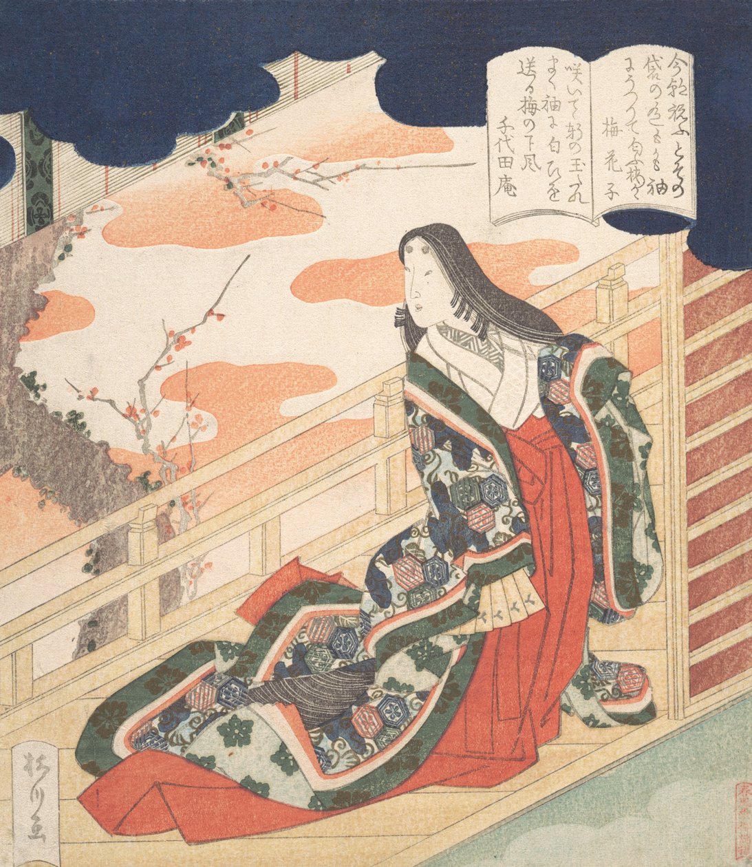 梅の花を讃える宮廷女官（1830年 作： 柳川重信