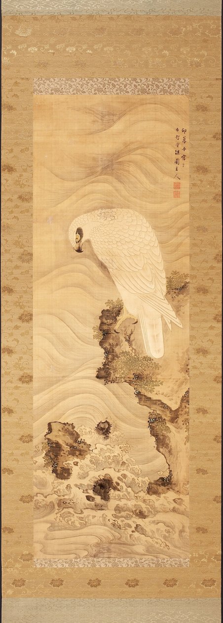 柳沢淇園。波のある岩の上のウミワシ 作： 柳沢キエン