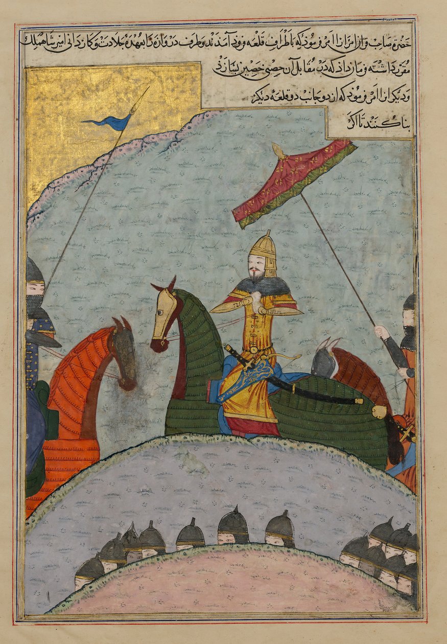 戦いの前のティムール、ザファルナマの分散コピーからのフォリオ...、A.H. 839A.D. 1436年。 作： Ya'qub ibn Hasan