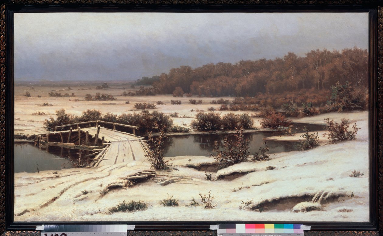 初雪 - Yefim Yefimovich Volkov (1844-1920) の絵画、キャンバスに油彩 作： イェフィム・イェフィモヴィッチ・ヴォルコフ