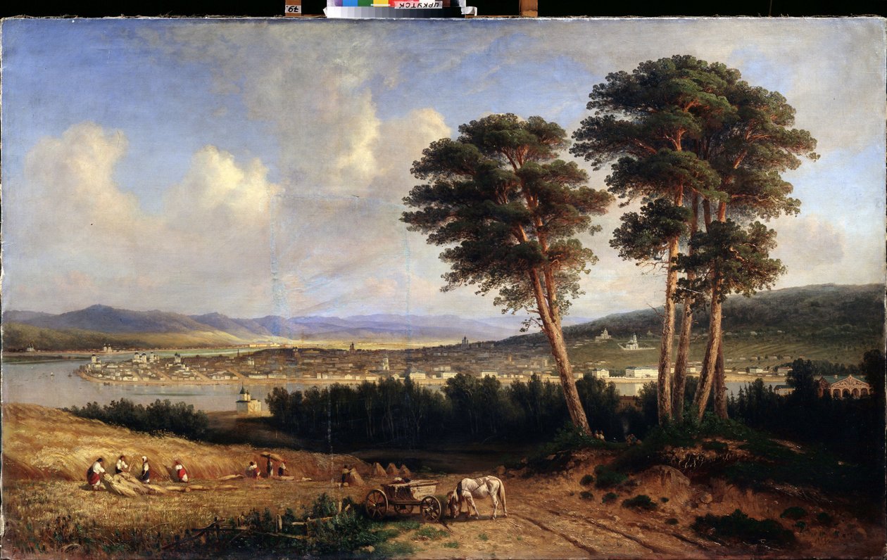 イルクーツク (シベリア、ロシア) のビュー。 (イルクーツクの眺め)。 Yegor Yegorovich Meier（1822-1867）による絵画、キャンバスに油彩 作： イェゴール・イェゴロヴィッチ・マイヤー