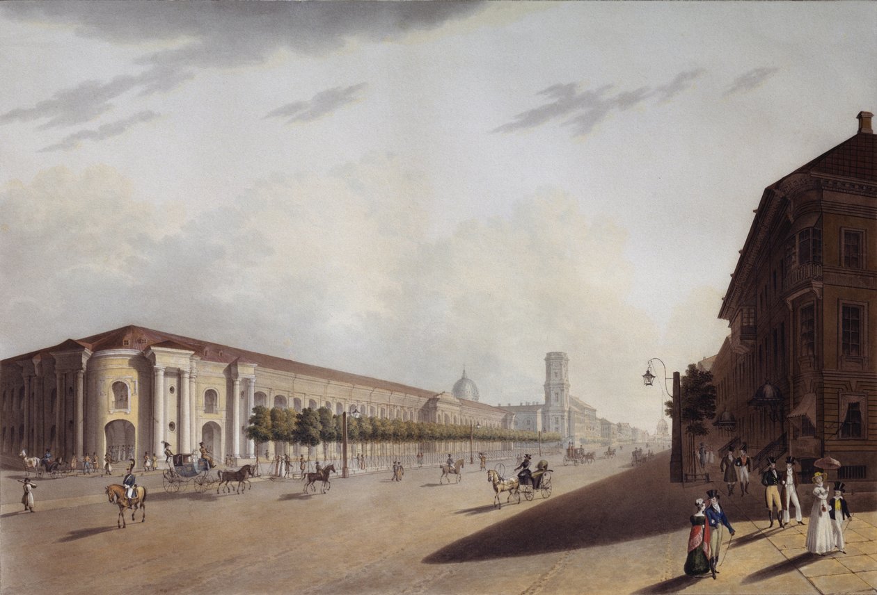 1820 年代、サンクトペテルブルクの偉大な Gostiny Dvor Merchant Yard 作： Yermolai Ivanovich Yesakov