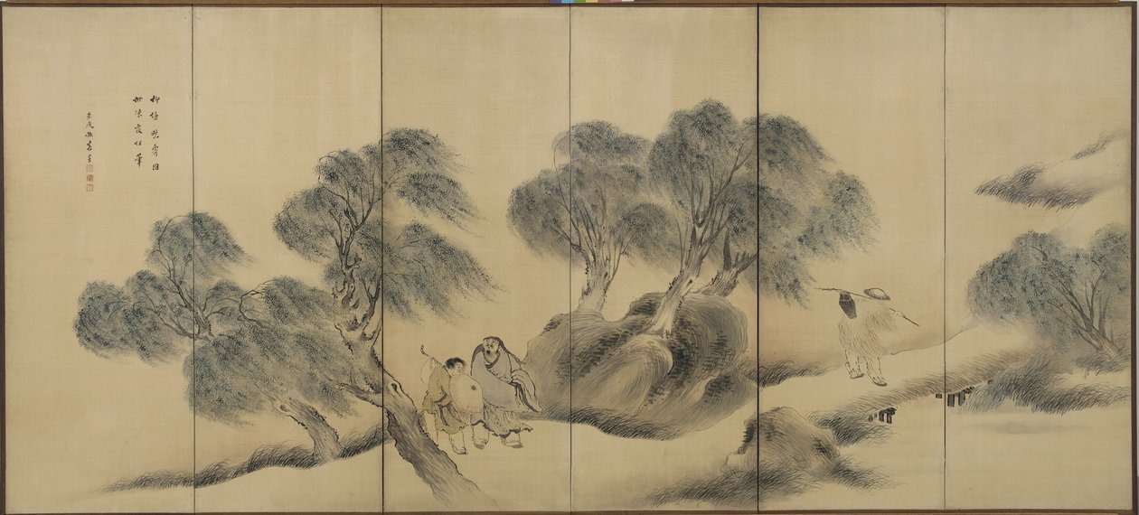 江戸時代の柳川岸の澄んだ夜（絹に墨と色） 作： ヨサ・ブソン