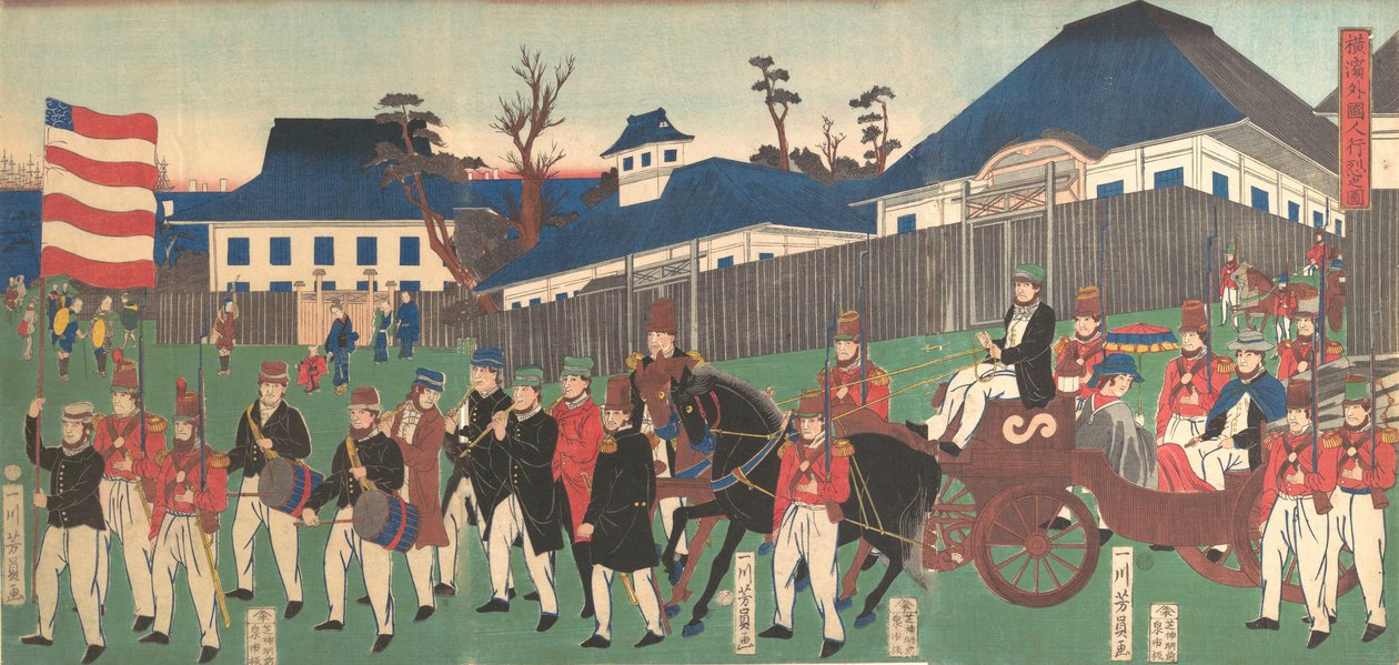 1861年2月、横浜での外国人の行列の写真。 作： よしかず