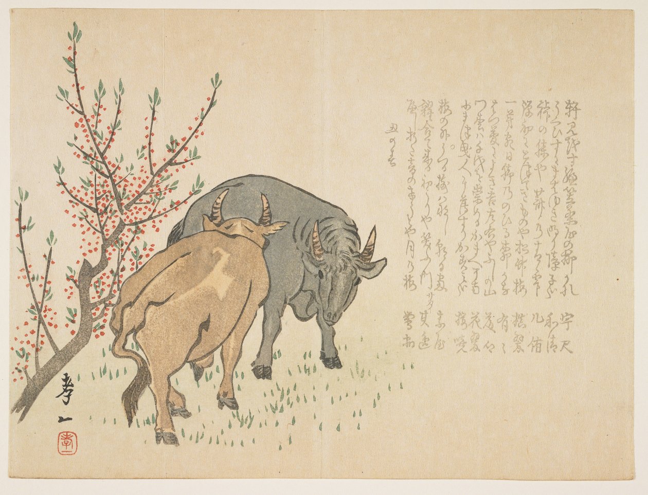 牛、1853年1月（カラー木版画） 作： 吉村紀一