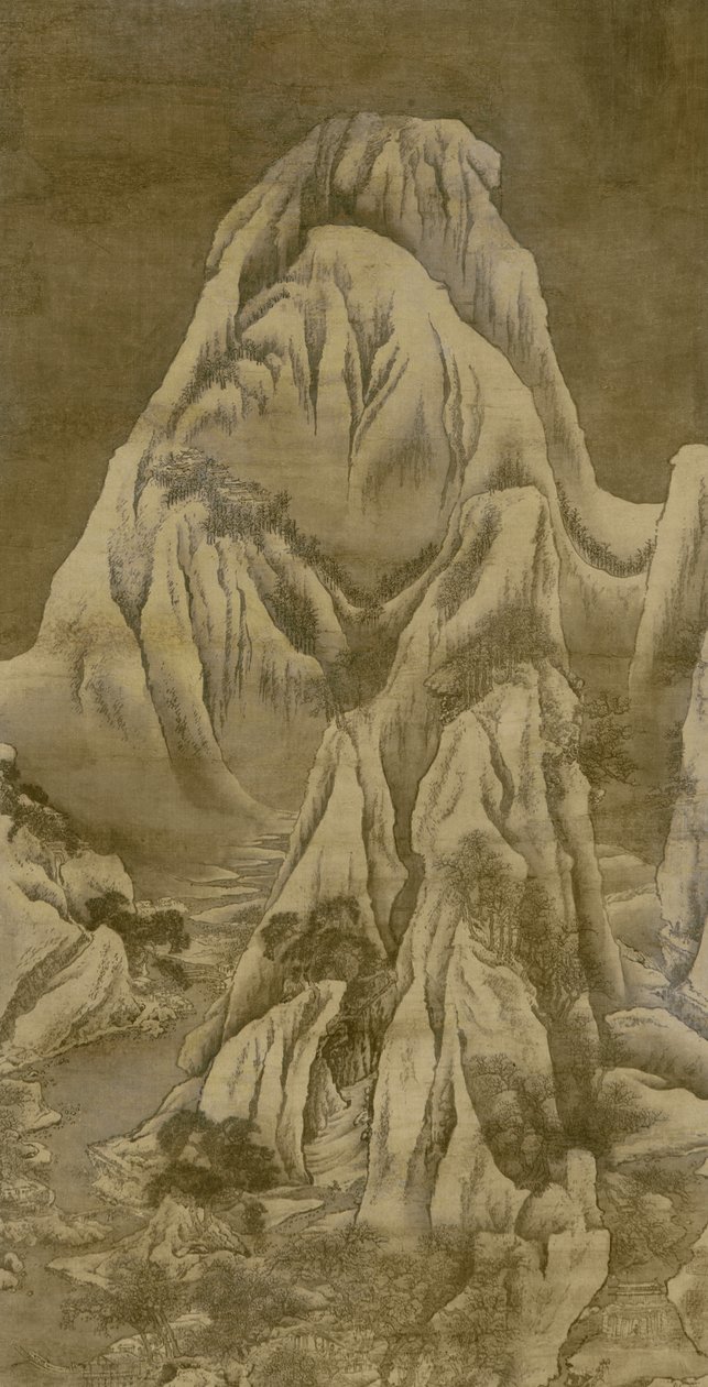 冬の風景、清朝（シルクのインクと色） 作： 元江