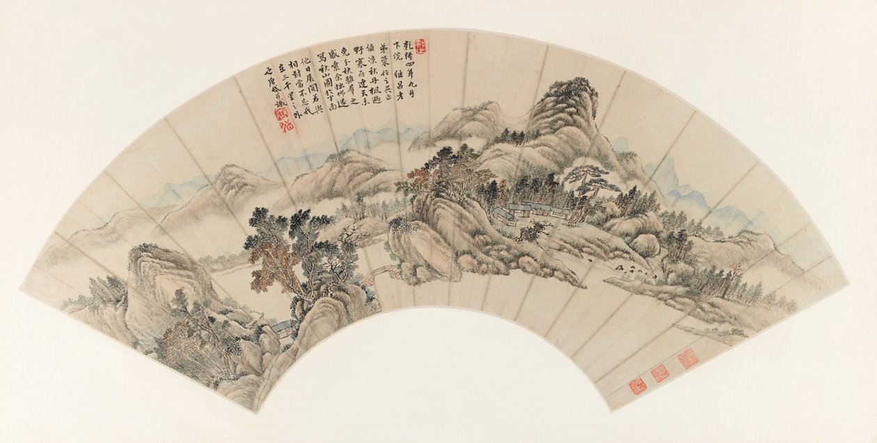 Jichang（Chi-ch-ang）の秋の山々、1739年（紙にインクと色） 作： ユドン・タンダイ