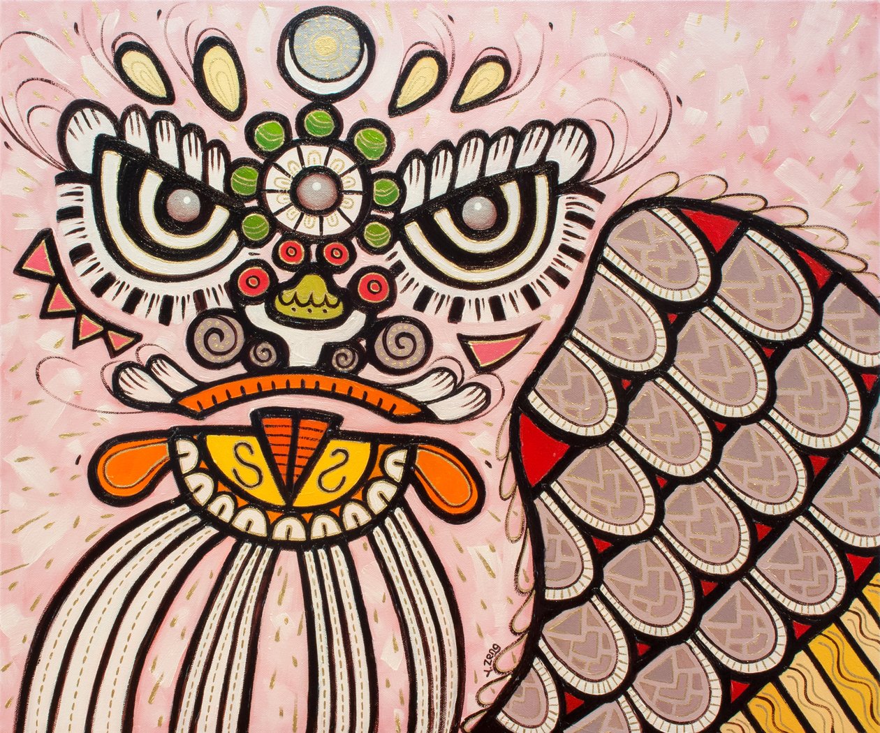 ライオン・ダンス・ホワイト、2022年（キャンバスに油彩） 作： ユエ・ゼン