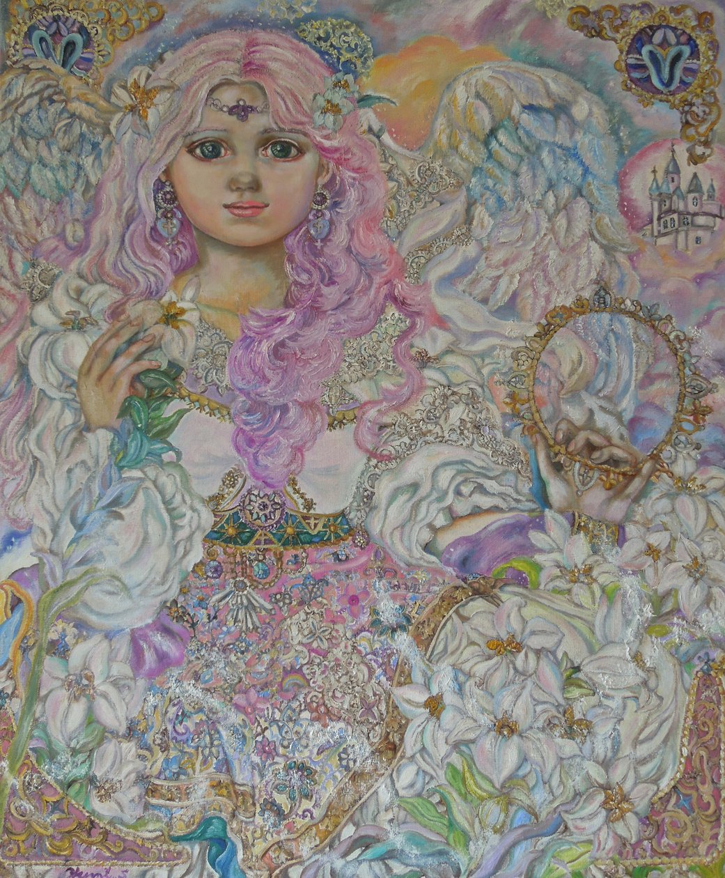 天使 百合 絵画 水彩画百合と天使 公式通販