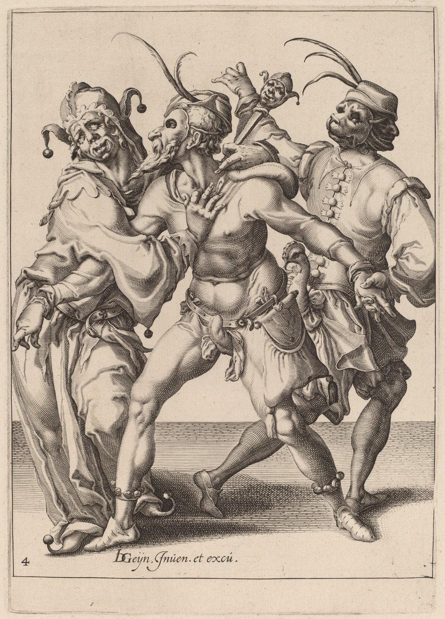 道化師を含む 3 人のダンシング ママー 作： Jacques de GheynII後のZachariasDolendo