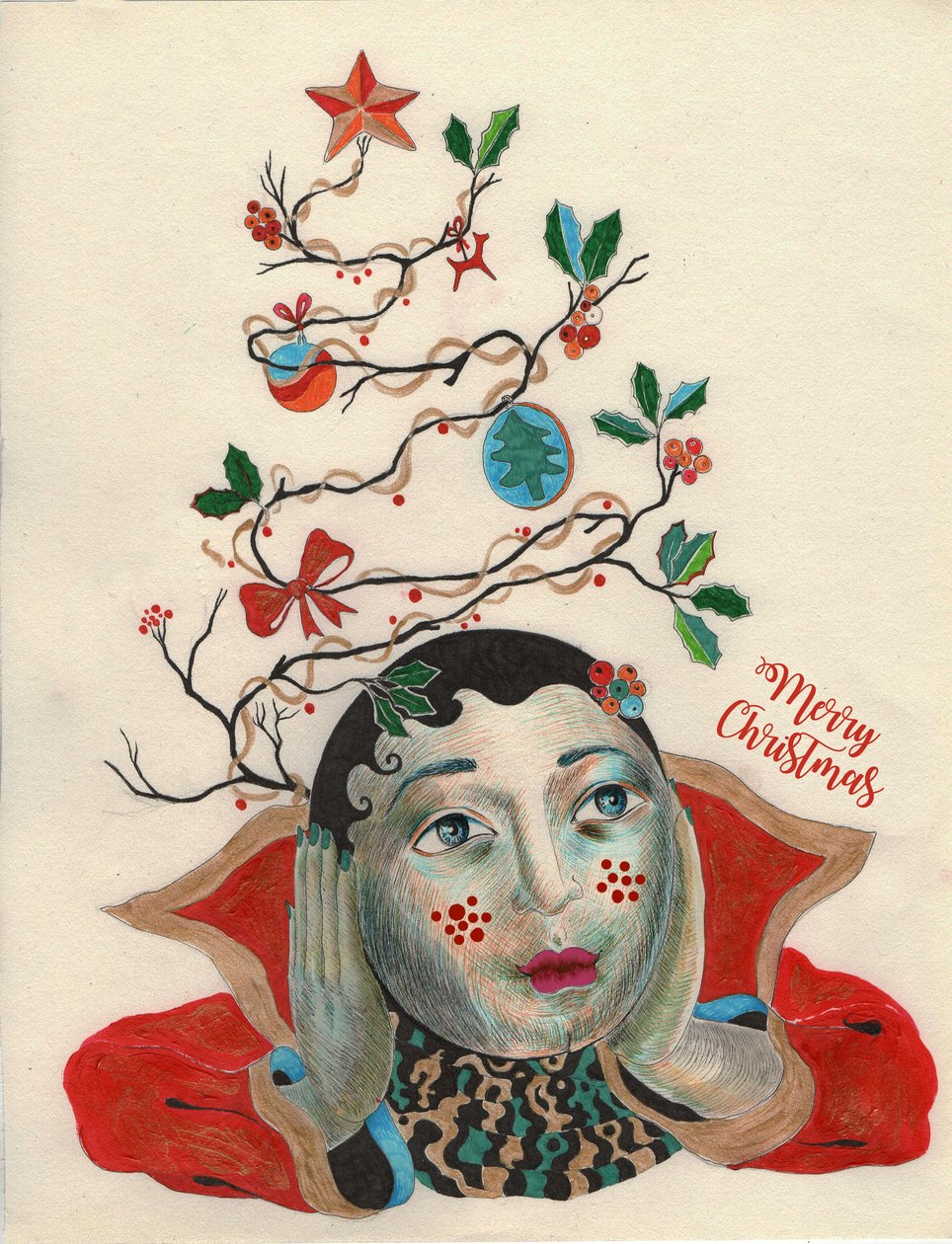クリスマス The-Elf、2020年（紙にインク描画） 作： Sabina Nedelcheva Williams（ザナラ）