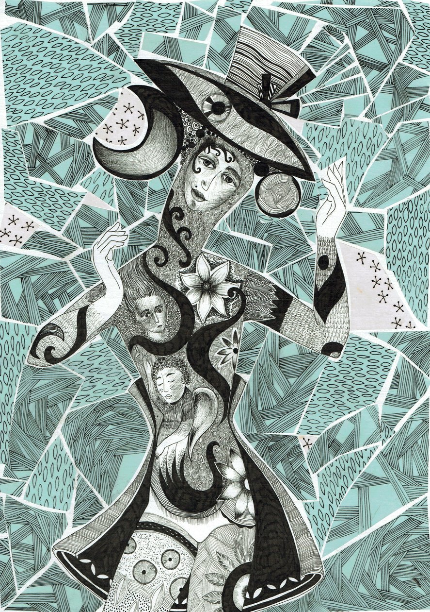 ムード、2017年（紙にインク、コラージュ） 作： Sabina Nedelcheva Williams（ザナラ）