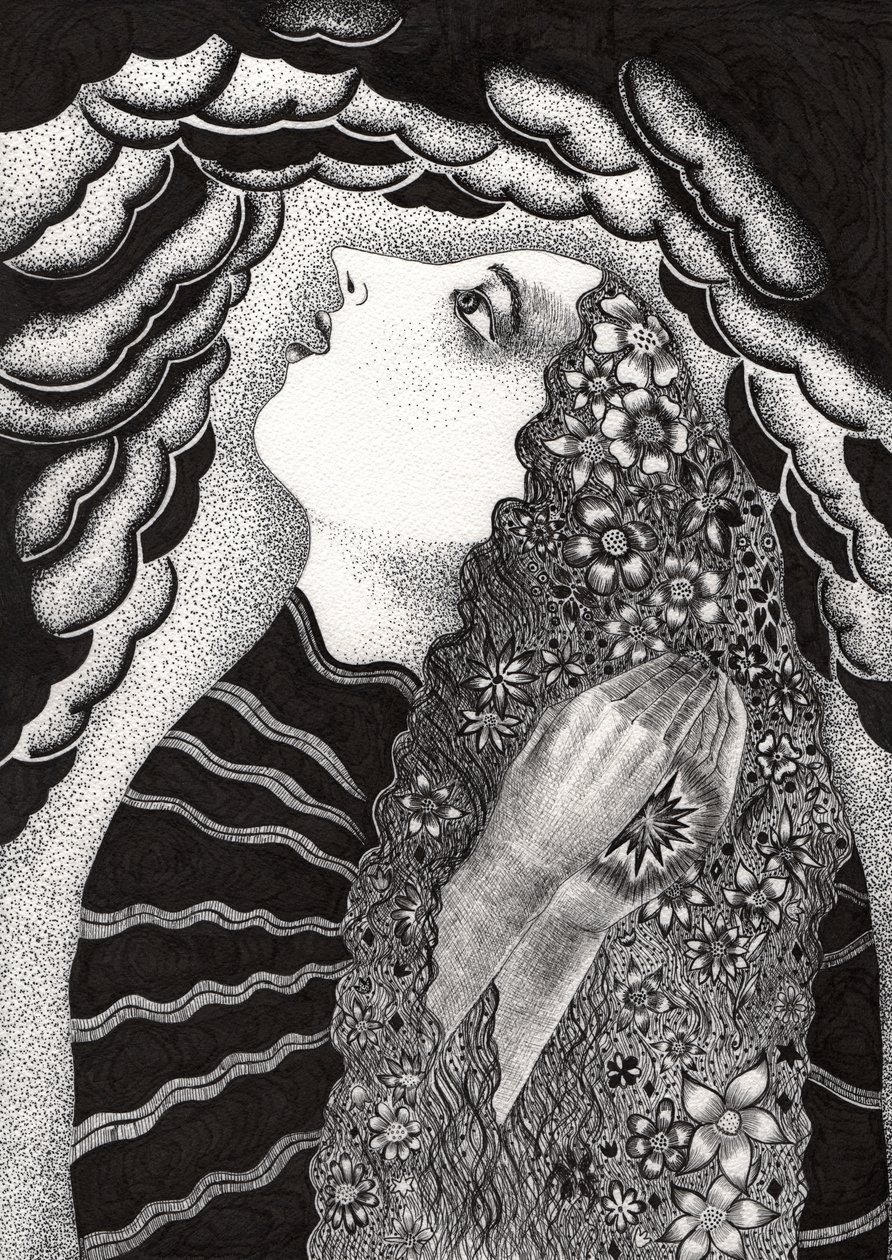 星 、2018年（紙に墨画） 作： Sabina Nedelcheva Williams（ザナラ）