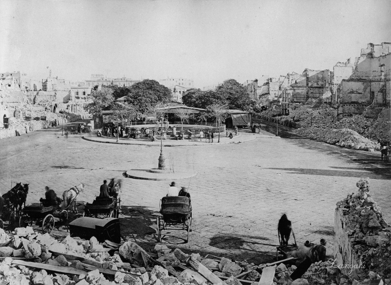 1882年のアレクサンドリア爆撃後のマンシェヤ広場 作： ザンガキ兄弟
