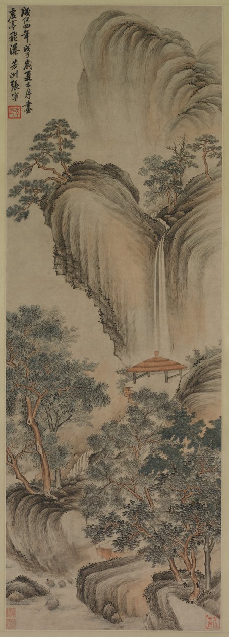 空の東屋と急流の滝、1468 年。 作： 張寧