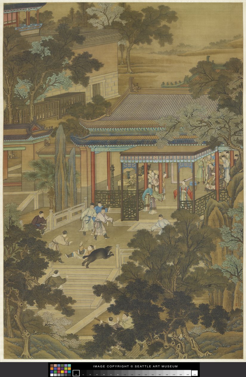 帝を熊から守る潔瑛 1740年頃（紙にインクとカラー） 作： Zhidao Cheng