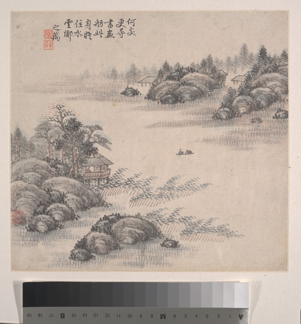 風景画、1875年（12葉のアルバム、紙にインクと彩色） 作： チャン・ジーワン