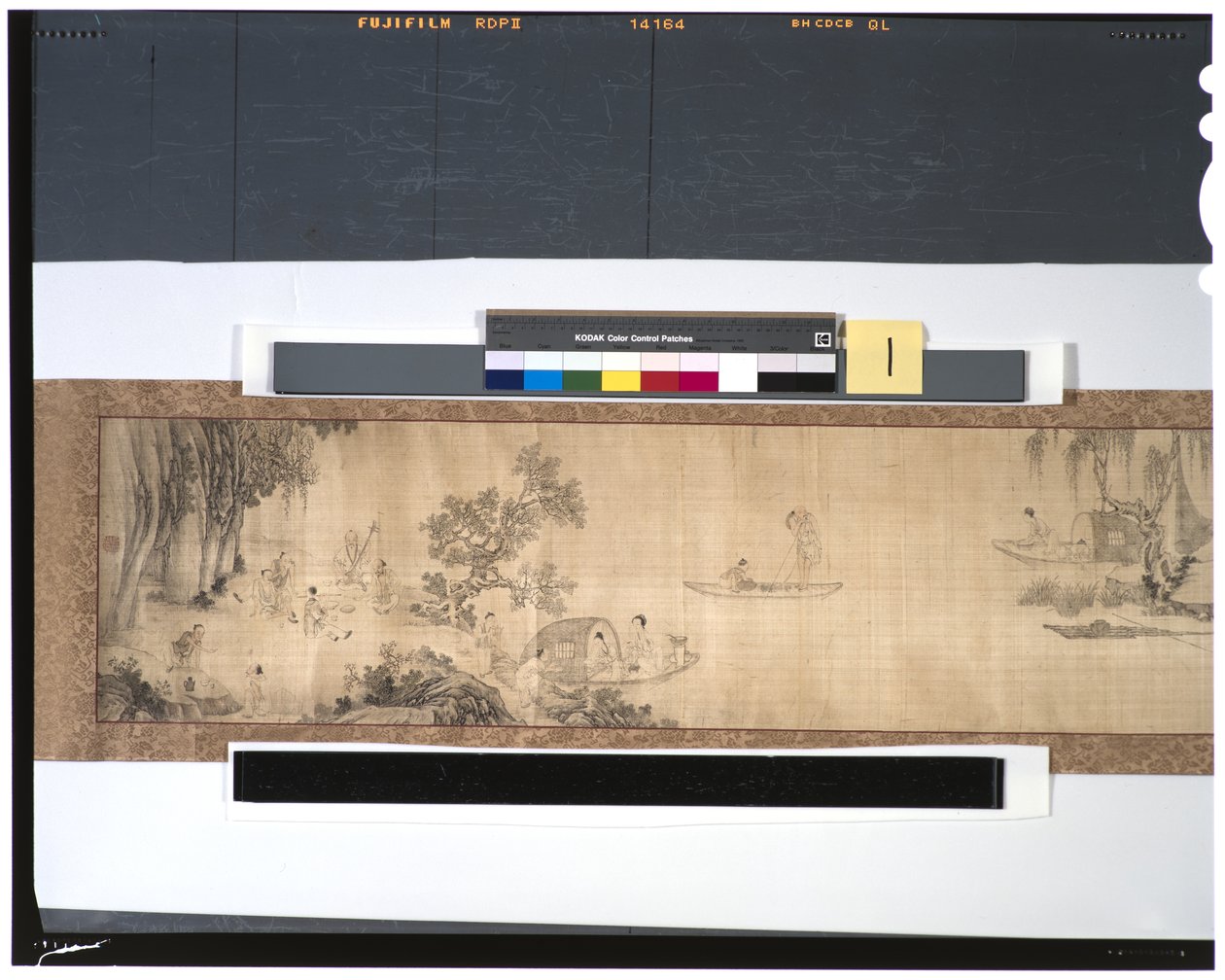 18世紀の川沿いの漁師の生活（絹にインクと色、手巻き） 作： 周山関