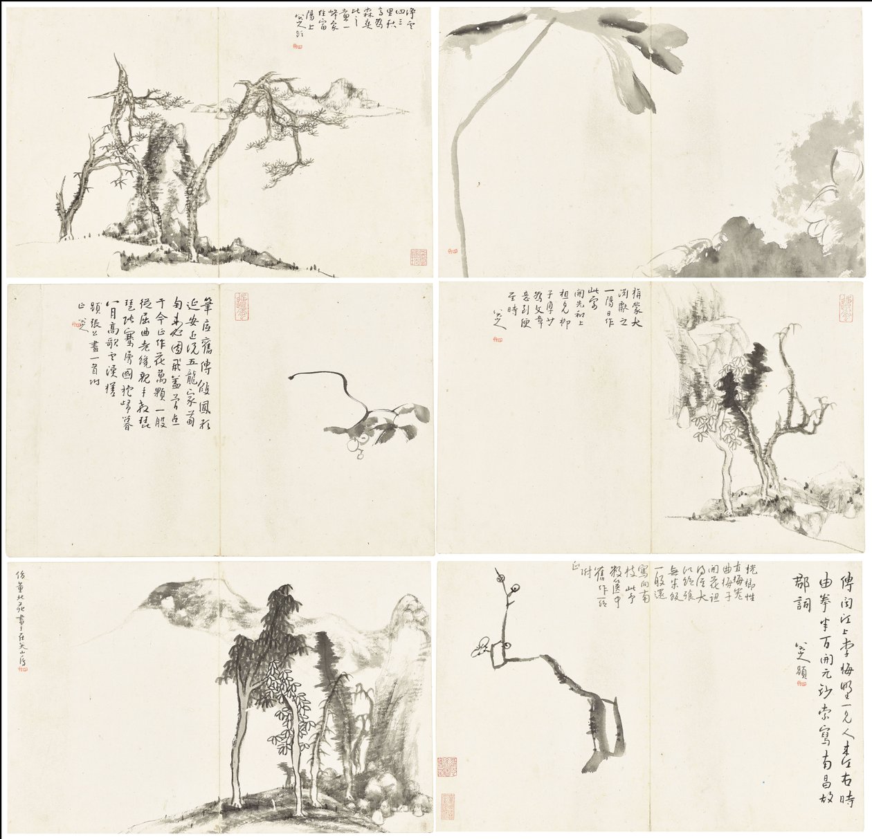 風景と花、6枚の葉のアルバム 作： ジュ・ダ・バダ・シャンレン