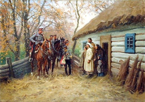 家の前の騎兵パトロール 作： Zygmunt Rozwadowski