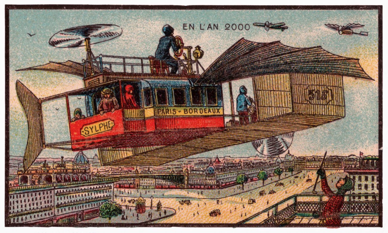 パリの空飛ぶバス、1910年頃 作： 。 。