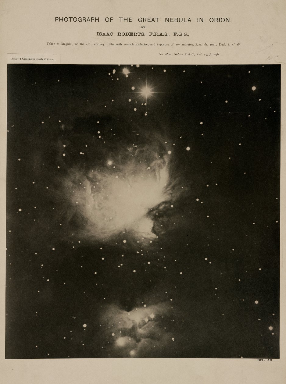 オリオン座の大星雲（M42）、1889年2月4日 作： リチャード（後）パパ