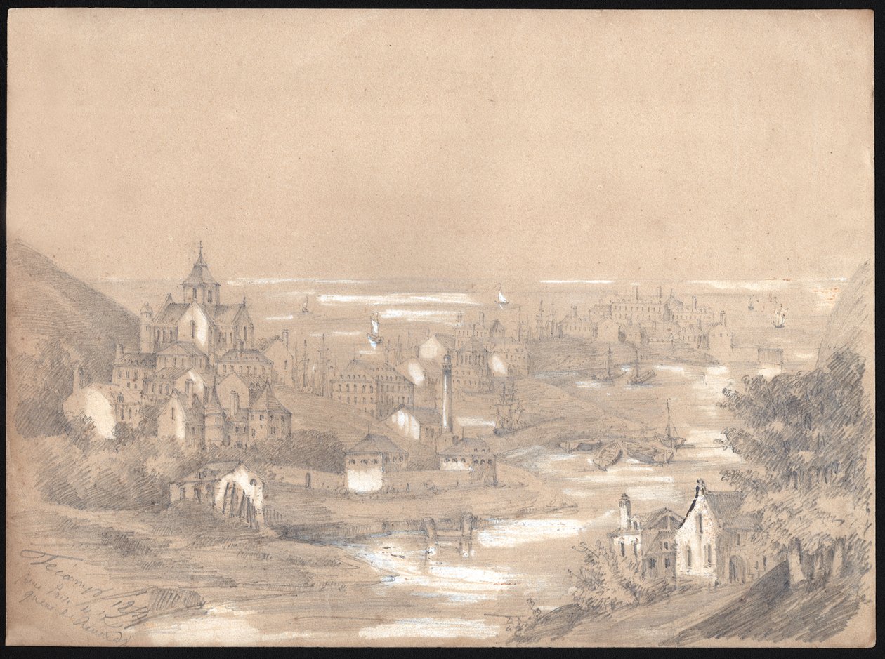 ノルマンディーのフェカン市のパノラマ。 1841年（絵） 作： 。 。