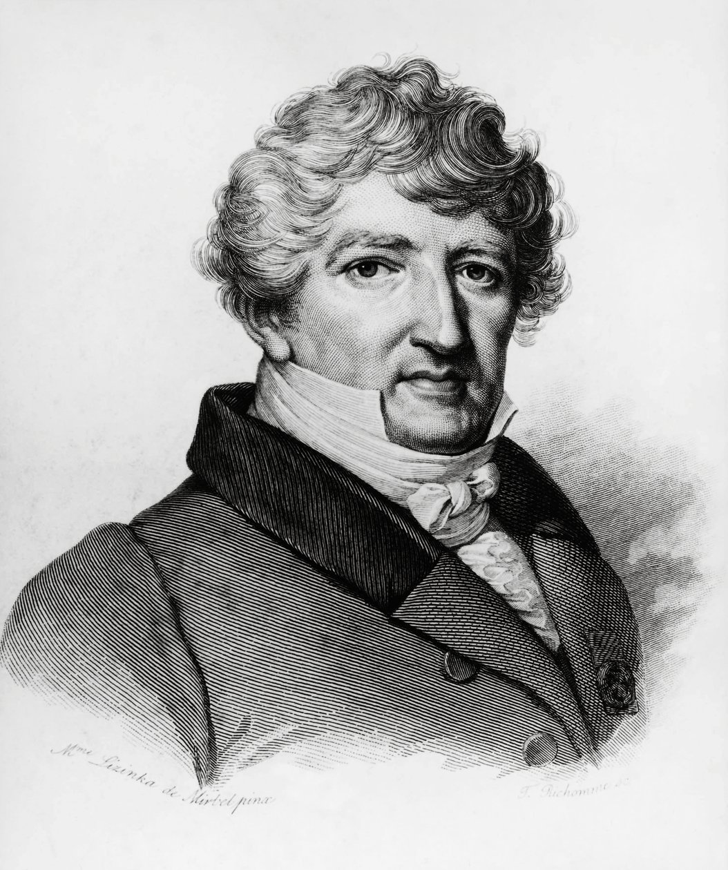 フランスの生物学者ジョルジュ・レオポルド・クレティアン・フレデリック・ダゴベルト・キュヴィエ（1769-1832）の肖像、エングレーヴィング 作： セヴェリーニセヴェリーニ