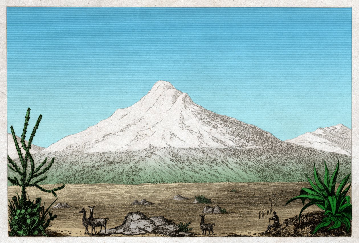 エクアドルのタピア高原にあるチンボラソ火山。 1840年頃（彫刻） 作： 。 。