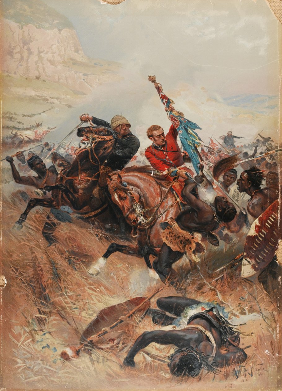 1879年のズールー戦争、色彩を救う中尉メルビルとコグヒル（クロモリト） 作： アルフォンス・マリー・ド・ヌーヴィルの後