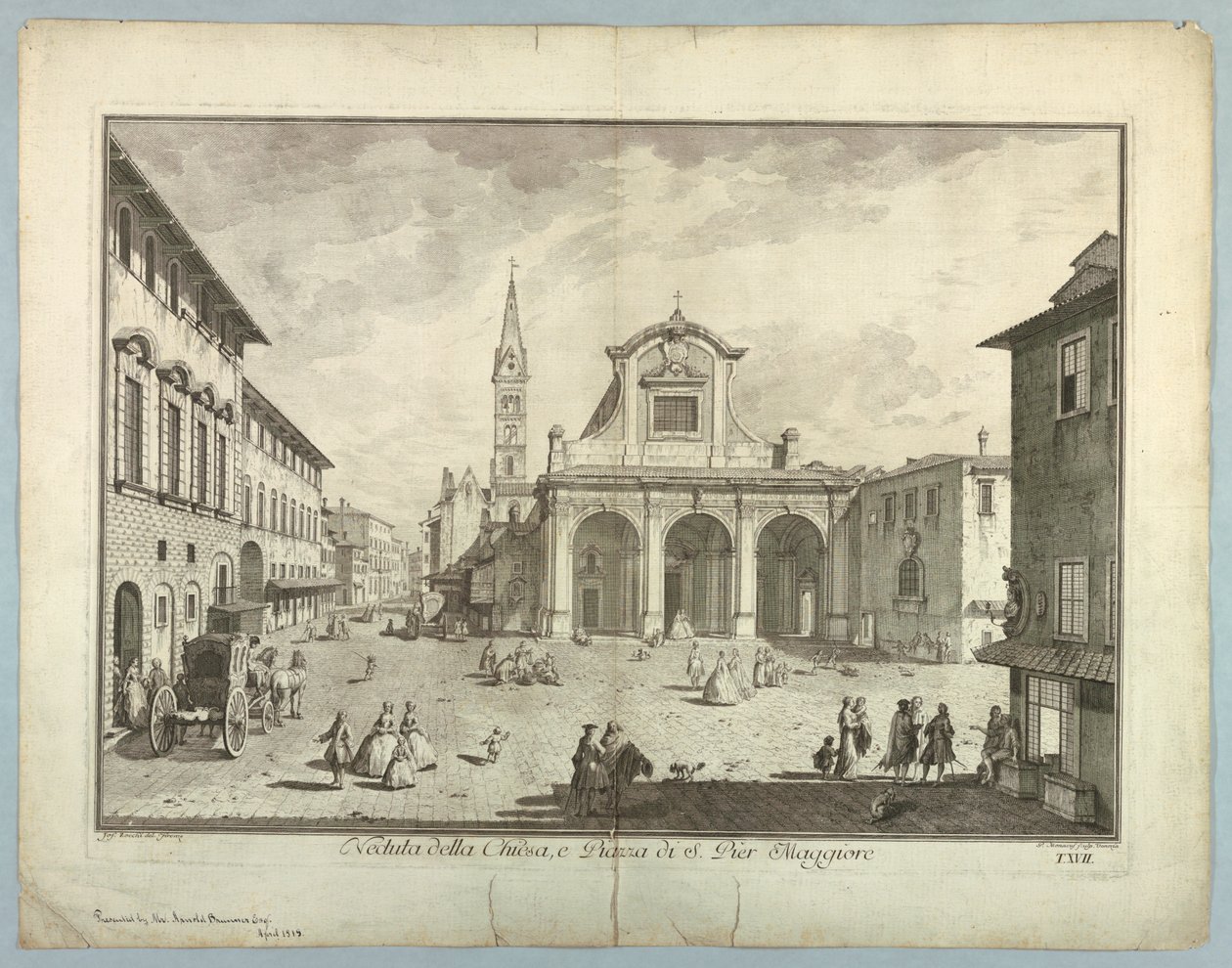 フィレンツェの眺め、「Scelta di XXIV Views of the Main Districts, Squares, Churchs, and Palaces of the City of Florence」のプレート 作： ジュゼッペ・ゾッキの後