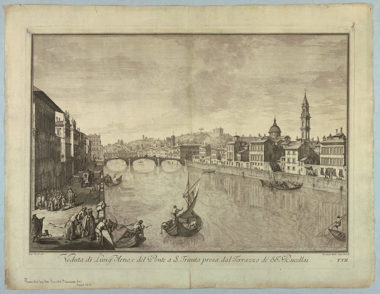フィレンツェの眺め、「Scelta di XXIV Views of the Main Districts, Squares, Churchs, and Palaces of the City of Florence」のプレート 作： ジュゼッペ・ゾッキの後