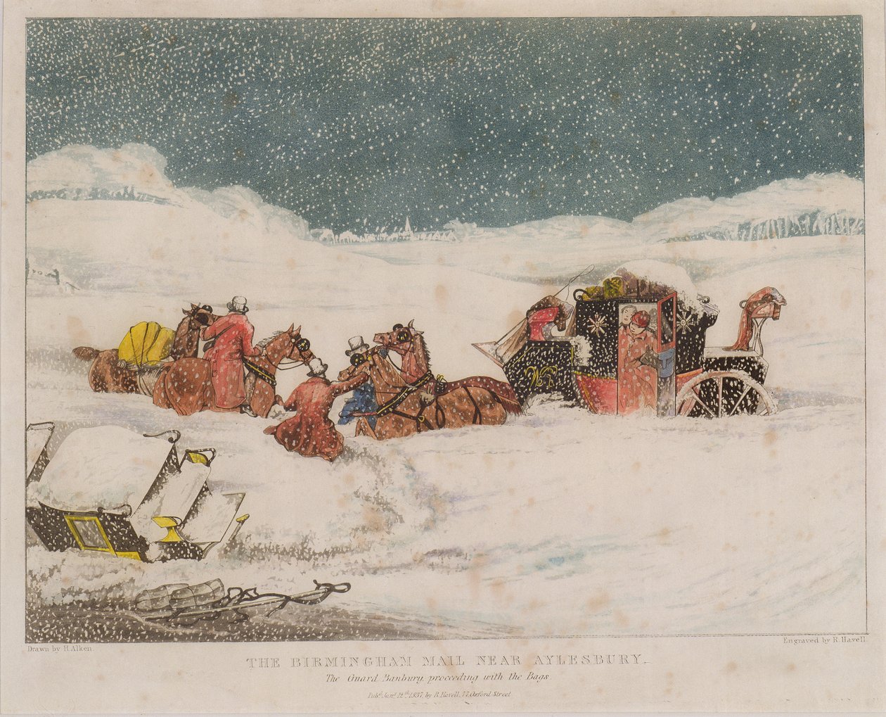 1837年にロバートハヴェルが彫刻したアリスバーリー近くのバーミンガムメイル 作： ヘンリー・トーマス・アルケンの後