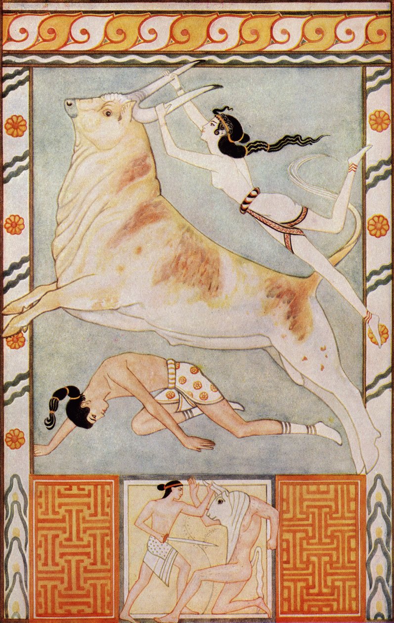 ブルベイターズ、ドナルドA.マッケンジー著「クレタ島とギリシャ以前の神話」のイラスト、1917年発行 作： ジョン・ダンカンの後