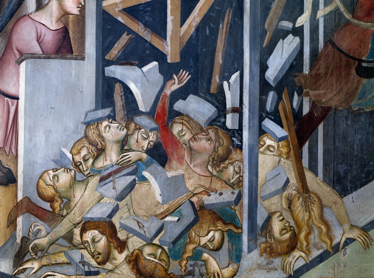 ヨブの家の崩壊、旧約聖書の物語の一場面 作： So Manfredi de Battilori Bartolo di Fredi