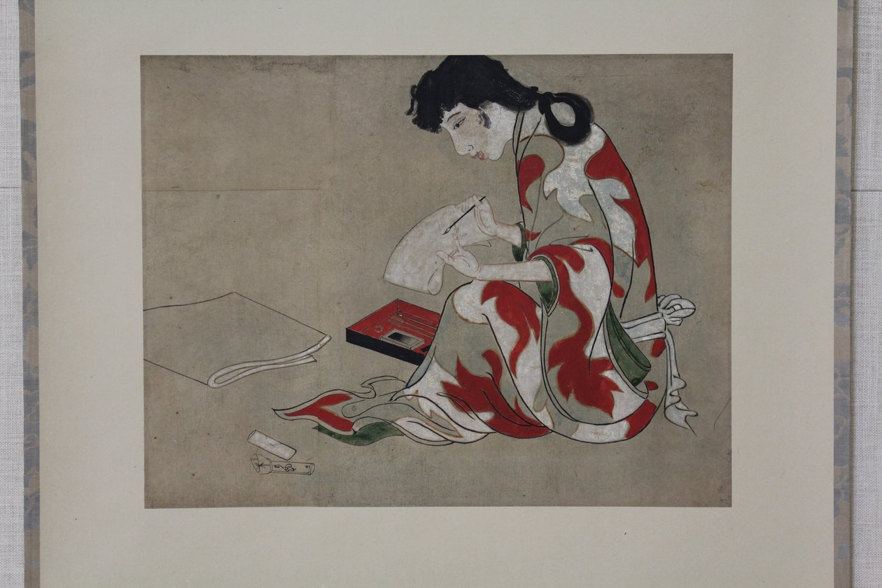 美女が手紙を書く（彦根屏風の一部コピー） 作： 匿名