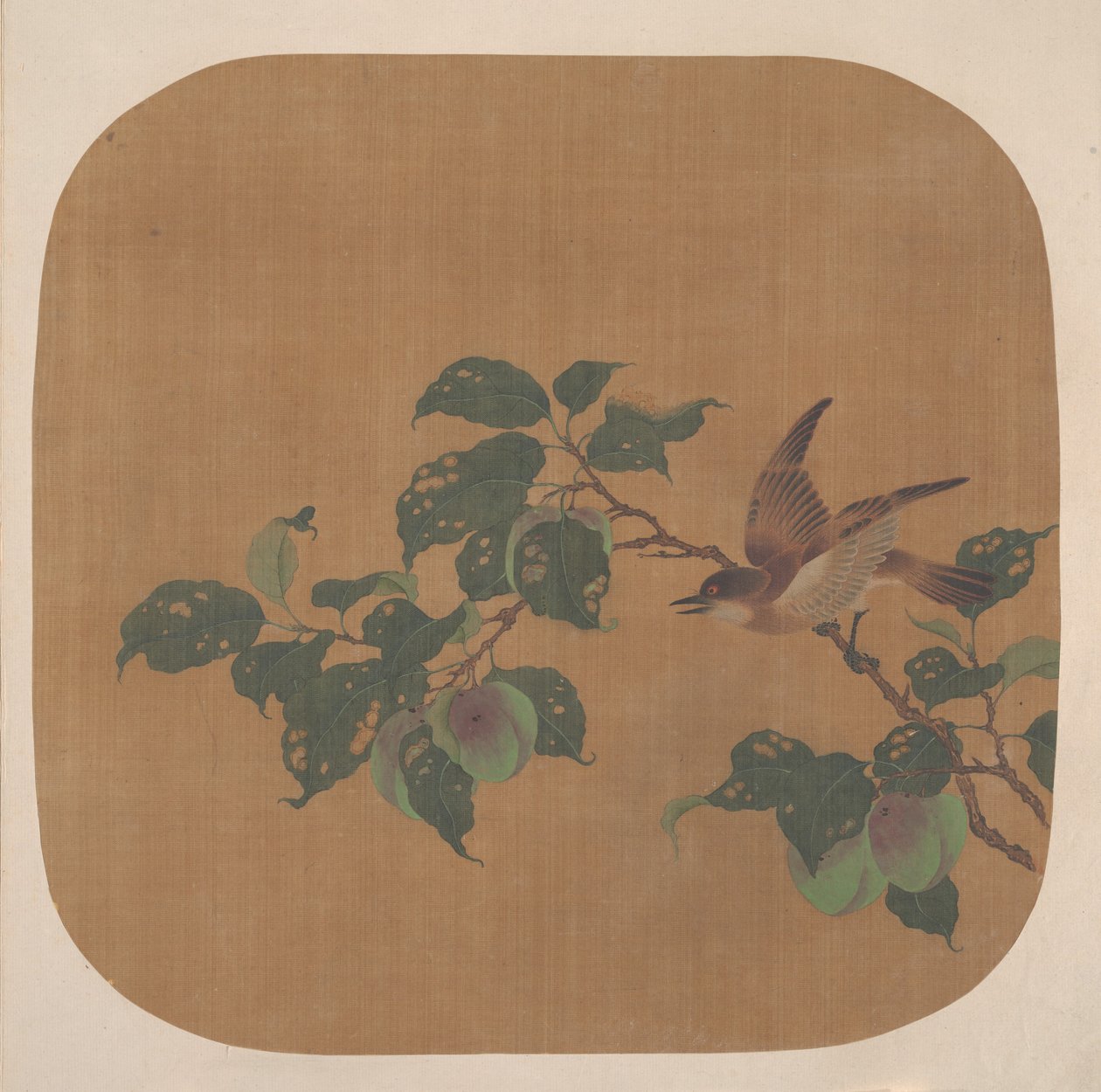 鳥のいる花の咲く木の枝 作： 匿名