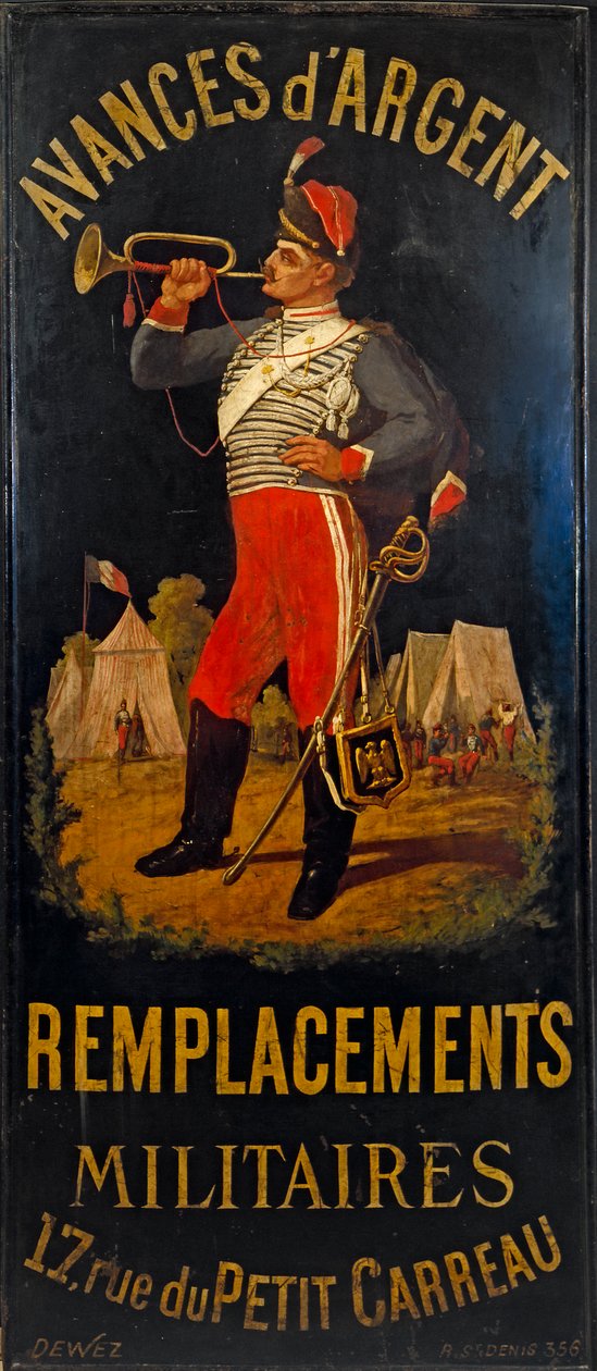 フランス語：Au hussard。軍交換オフィスの看板。パリ11区プティ・カロー通り17番地 作： 匿名