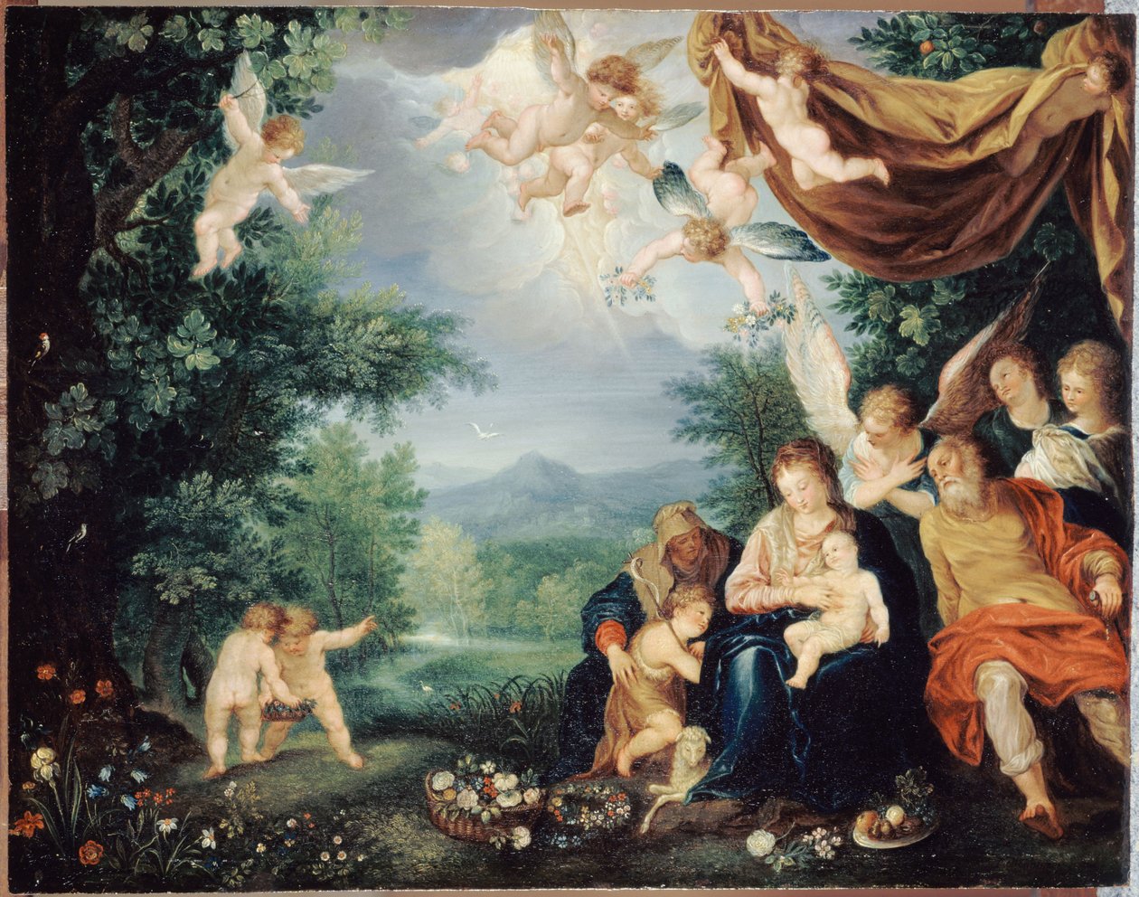 フランス語：Le Repos de la Sainte Famille pendant la fuite en Égypte（エジプトへの飛行中、休息する聖家族） 作： 匿名