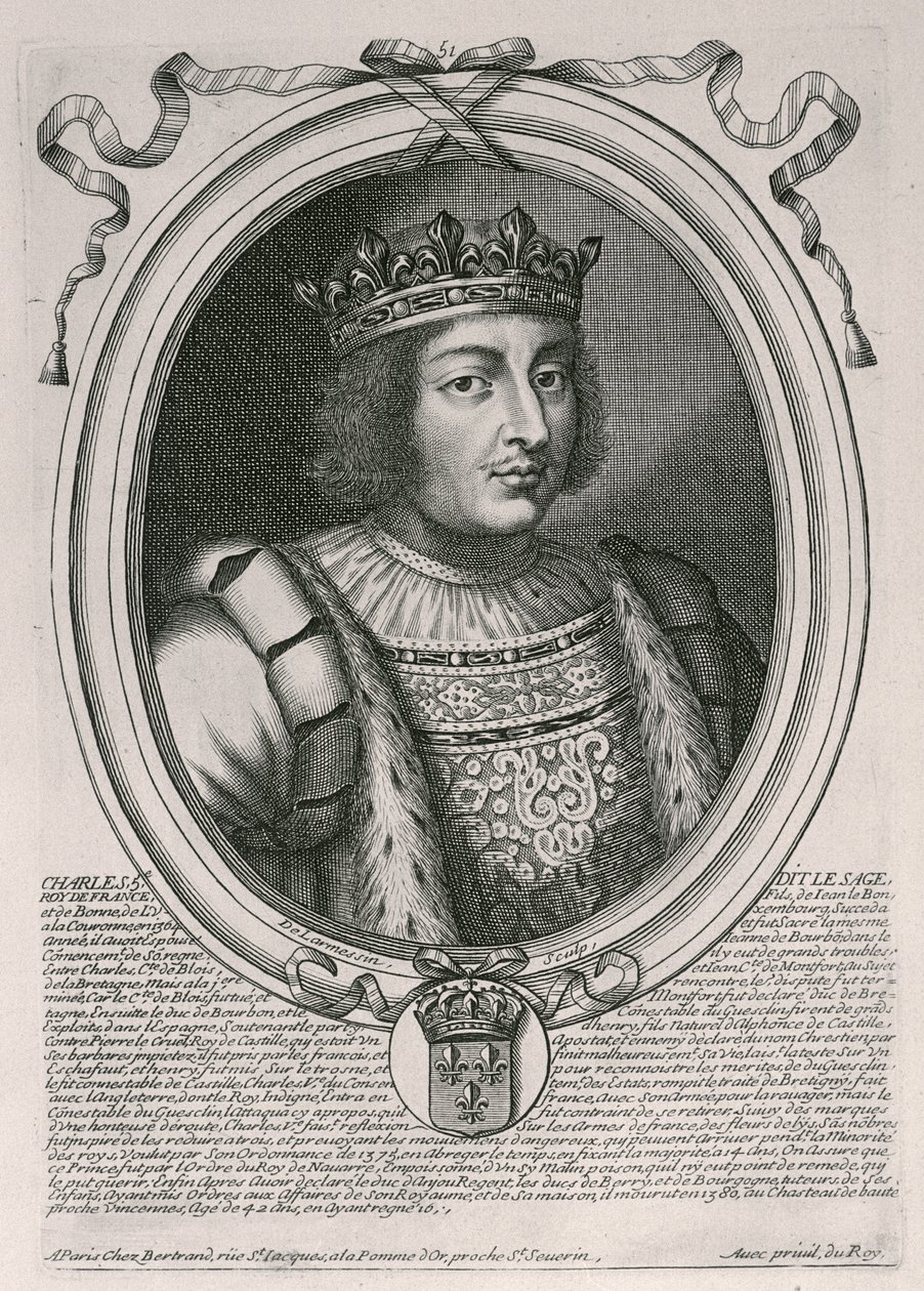 チャールズVザワイズ（1338-80）フランス国王、「オーギュスト、フランスのすべての王のファラモンドからルイ14世まで」、1679年、パリ 作： ニコラスIIデラルメシン