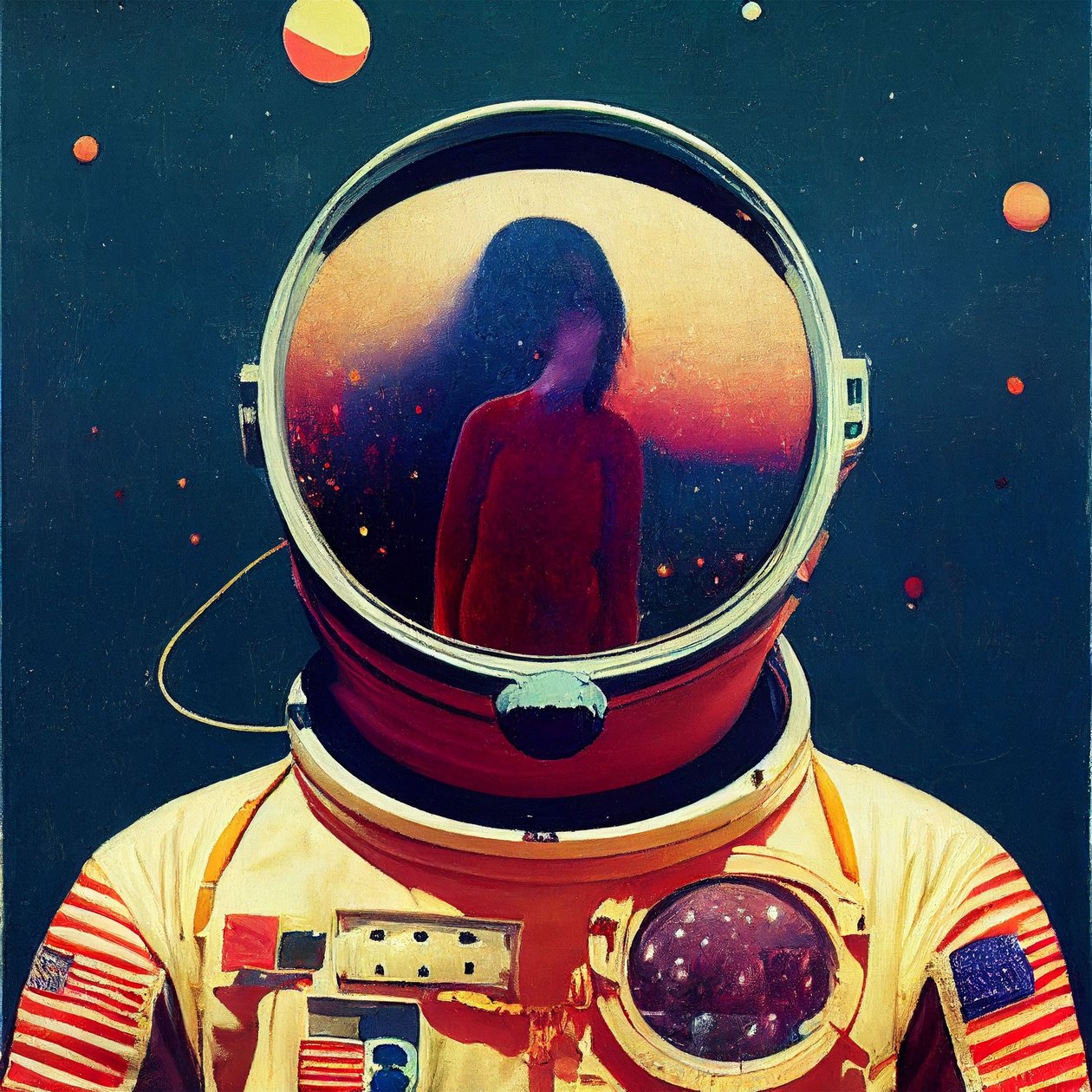 宇宙の抽象的な宇宙飛行士の絵, 壁掛けアート｜キャンバスプリント 作： ファフタリ・アブデラヒム